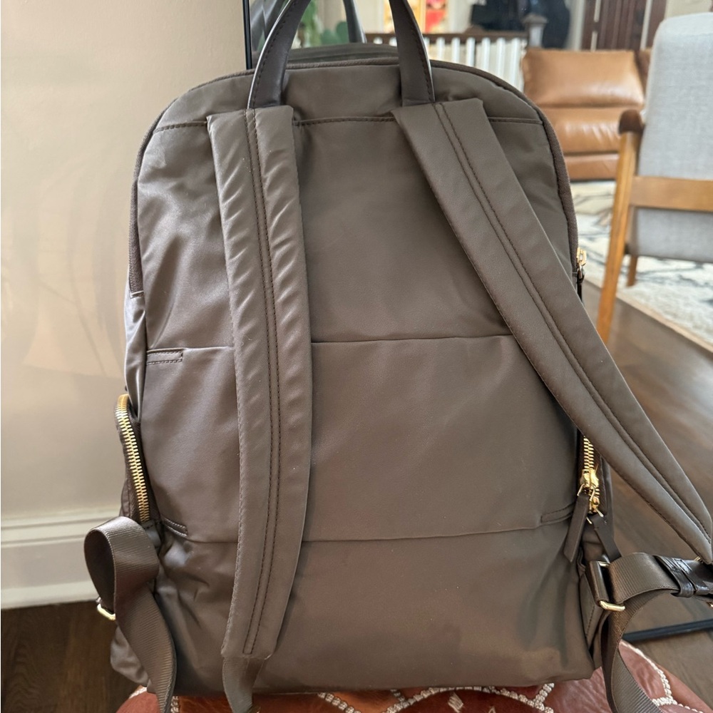 Tumi Dark Brown Backpack with Gold Accents - Picture 3 of 15